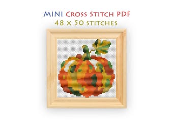 Patchwork Pumpkin Cross Stitch Pattern, Mini Autumn Harvest Chart, Beginner Embroidery PDF, Instant Download