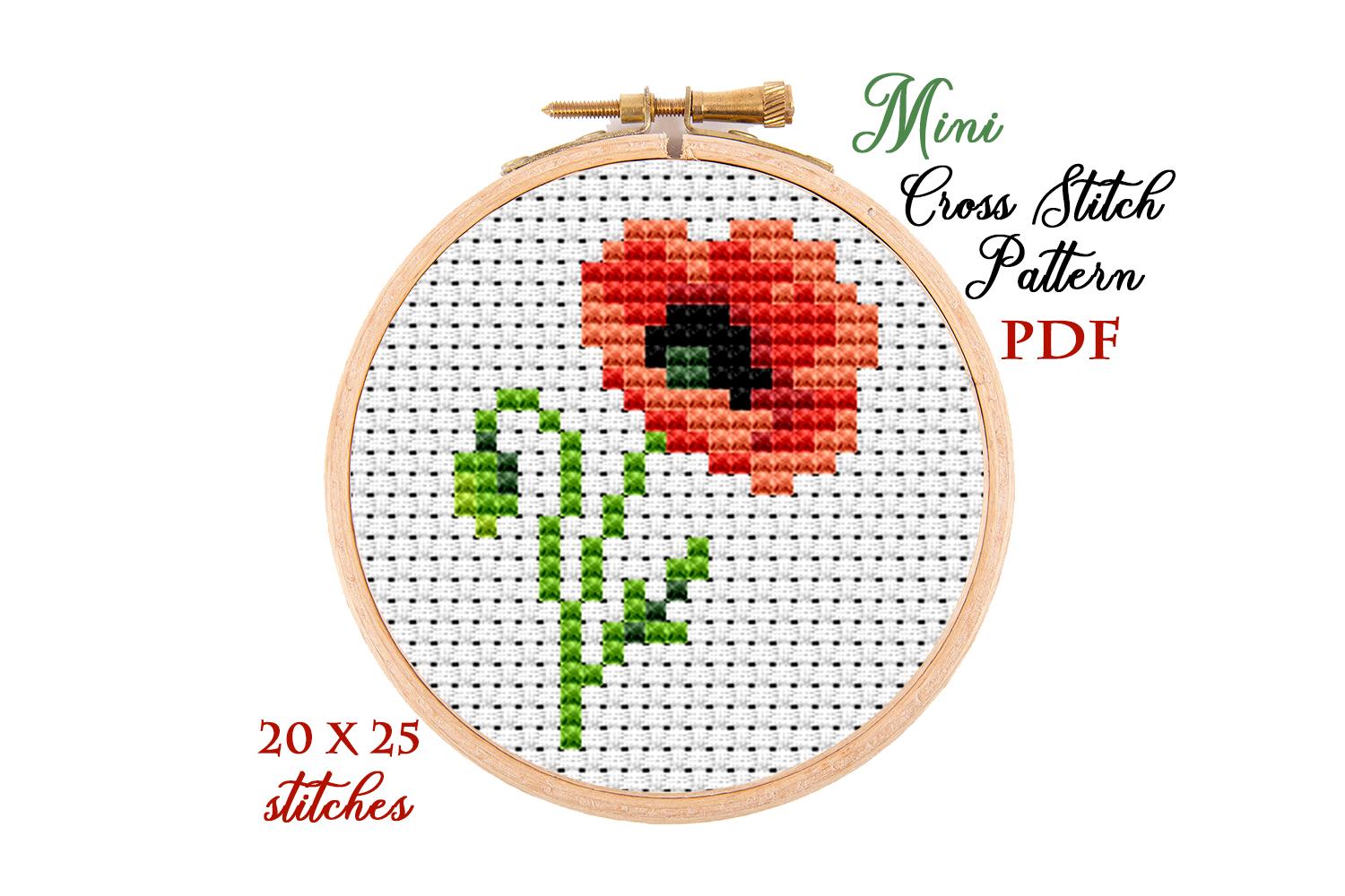 Mini Cross Stitch Pattern. Poppies. Counted Cross Stitch Chart