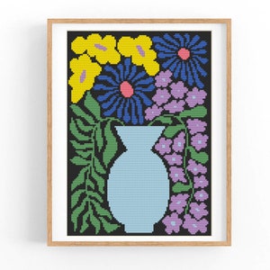 Patrón de punto de cruz abstracto floral moderno, flores modernas, patrón de punto X fácil, gráfico de punto de cruz, patrón de naturaleza, descarga instantánea en PDF