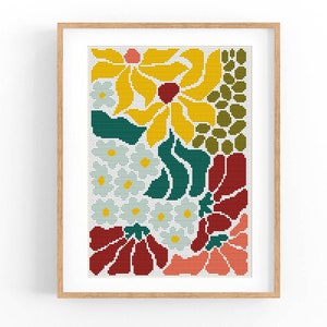 Kruissteekpatroon modern bloemen abstract, moderne bloemen, eenvoudig x-steekpatroon, kruissteekkaart, natuurpatroon, pdf direct downloaden