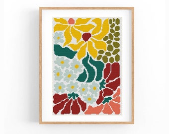 Cross Stitch Pattern Modern Floral Abstract, Modern flowers, Easy x-stitch Pattern, Cross Stitch Chart, Nature Pattern, Instant Download PDF