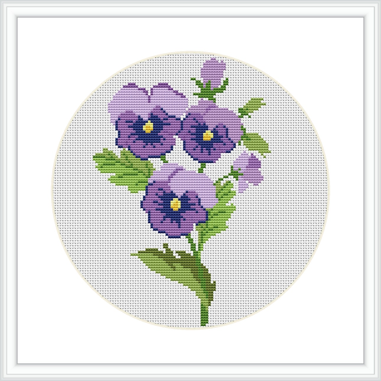 パンジー。クロスステッチ パターン。小さな花を数えたクロス