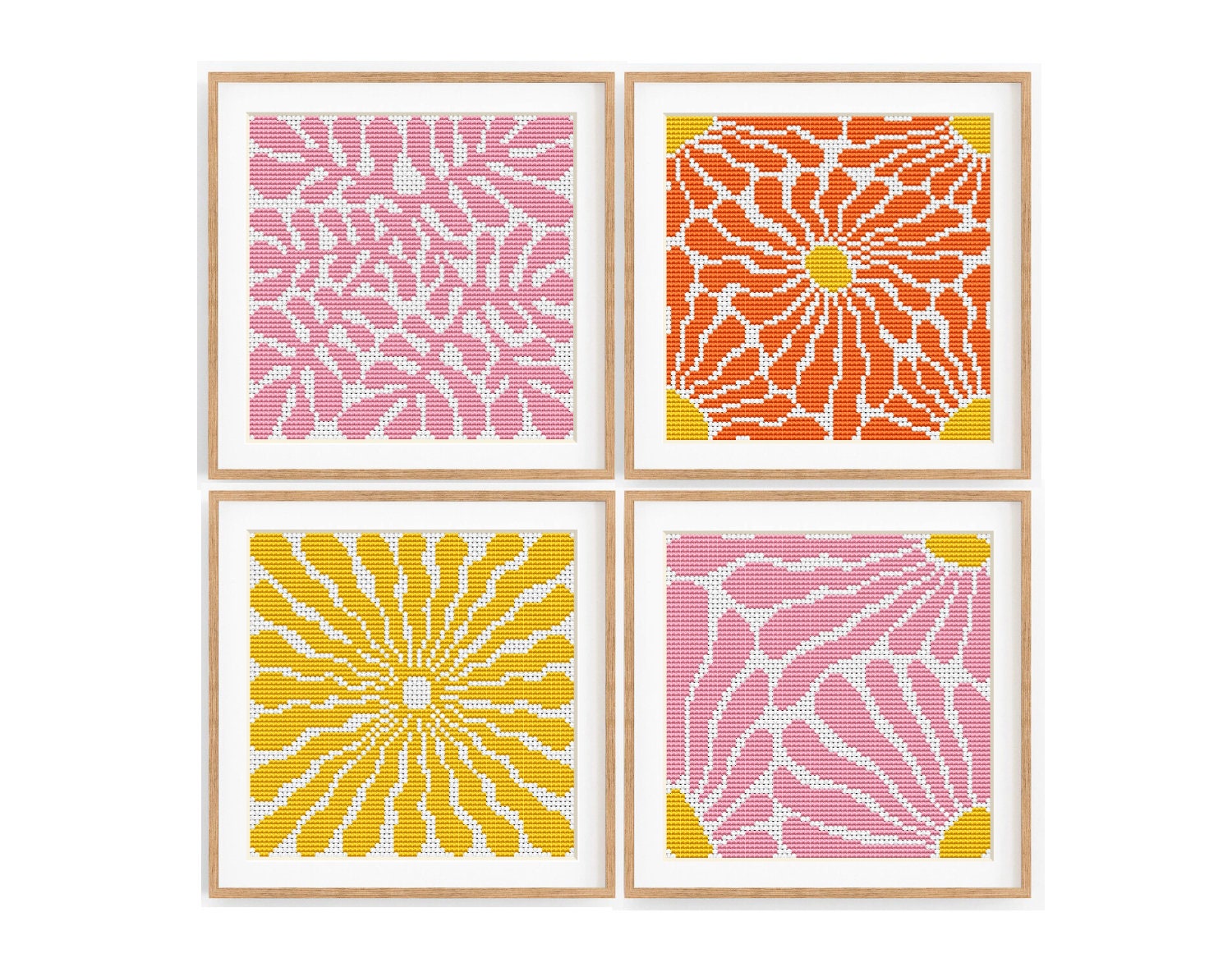 Set of 4 Modern Boho Cross Stitch Patterns, Abstract Nature