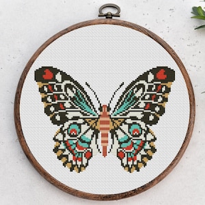 Butterfly cross stitch pattern, Insect, Nature cross stitch, Hoop Art Embroidery. Easy, Modern counted x-stitch chart. Instant download PDF.