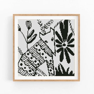 Patrón de punto de cruz de amor abstracto floral moderno, patrón de punto x negro, gráfico de punto de cruz, patrón de naturaleza de amor, descarga instantánea PDF