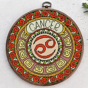 Patrón moderno de punto de cruz. Cáncer. Signo del zodiaco. Gráfico de punto de cruz contado. Arte abstracto en bastidor. Astrología, signo del zodiaco. Descarga instantánea en PDF.