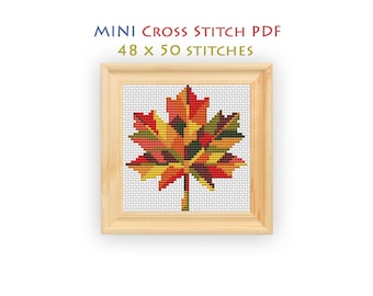 Autumn Blaze Maple Leaf Cross Stitch Pattern, Mini Warm Tone Chart, Cozy Fall Wall Art, Beginner Friendly, Instant Download PDF