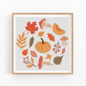 Fall cross stitch pattern, Halloween, Fall cross stitch PDF, Thanksgiving, Autumn Season Hand Embroidery. Modern counted cross stitch chart.