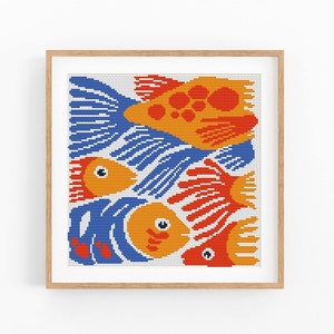 Cross Stitch Pattern Modern Ocean Abstract, Modern Sea, Fish, Water, Easy x-stitch, Cross Stitch Chart, Nature Pattern, Instant Download PDF