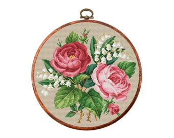 Vintage Flowers Cross Stitch Pattern, Antique Cross Stitch Design, Victorian x-stitch pattern, Embroidery Flowers, instant download PDF