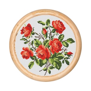 Patrón de punto de cruz con flores antiguas, diseño de punto de cruz antiguo, bordado en lana de Berlín, ramo de flores, flores de bordado moderno, gráfico en PDF