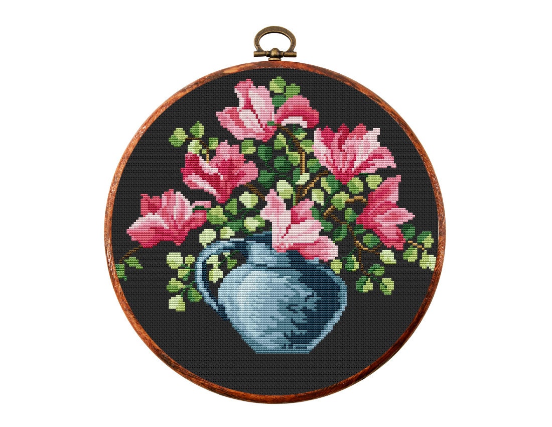 Vintage Flowers Cross Stitch Pattern, Antique Cross Stitch Design