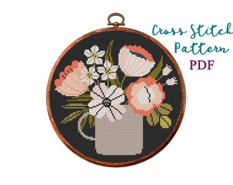 Floral Cross Stitch Pattern. Flower counted cross stitch chart. Nature hoop art embroidery. Funny x-stitch. Instant download PDF PDF