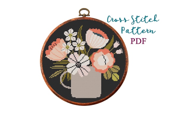 Floral Cross Stitch Pattern. Flower Counted Cross Stitch Chart