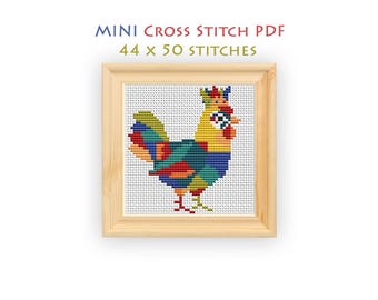 Hen Cross Stitch Pattern, Compact Chart for Beginners, Mini Embroidery Instant Download PDF