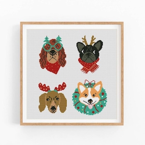 Cross stitch pattern Christmas Dog. X-mas Cross stitch PDF. Merry Christmas Hand Embroidery. Animal x-stitch. Counted cross stitch chart.