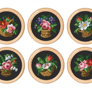 Set van 6 vintage kruissteekpatroon, Victoriaanse bloemroos, antiek kruissteekontwerp, mini x-steekpatroon, pdf-bestand direct downloaden