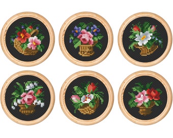 Set of 6 Vintage Cross Stitch Pattern, Flower Rose Victorian, Antique Cross Stitch Design, Mini x-stitch pattern, Instant download PDF