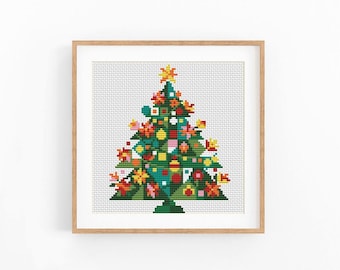 Mini Christmas Tree Cross Stitch Pattern, Colorful Holiday Ornament Chart, Modern Embroidery, no AI design, Instant Download PDF