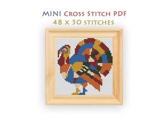 Turkey Cross Stitch Pattern, Compact Chart for Beginners, Mini Embroidery, Instant Download PDF