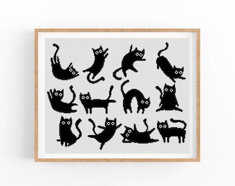 Cats Cross Stitch Pattern, Large Modern x-stitch Pattern,Cross Stitch Chart, Kitten, Cat Lover Gift Pattern, Instant Download PDF
