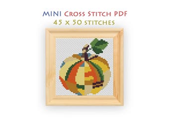 Fall Pumpkin Cross Stitch Pattern, Mini Autumn Chart for Beginners, Colorful Embroidery PDF, Instant Download