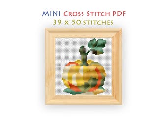 Golden Pumpkin Cross Stitch Pattern, Petite Autumn Harvest Chart, Beginner Embroidery PDF, Instant Download