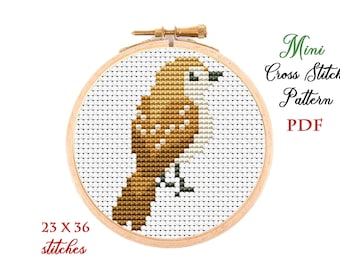 Mini Cross Stitch Pattern. Little bird. Counted cross stitch chart. Bird hoop art embroidery. Tiny xstitch for beginner.Instant download PDF