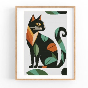 Abstract cat Cross Stitch Pattern, Colorful Modern x-stitch Pattern, Cross Stitch Chart, Cat Lover Gift Pattern, Instant Download PDF
