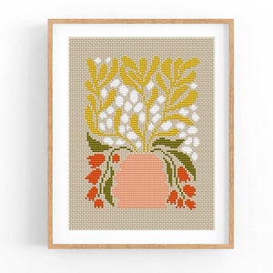 Set of 8 Modern Flowers Cross stitch patterns, Abstract nature cross stitch, Plant, Easy counted cross stitch chart. Instant download PDF image 10