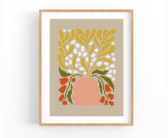 Set of 8 Modern Flowers Cross Stitch Patterns, Abstract Nature