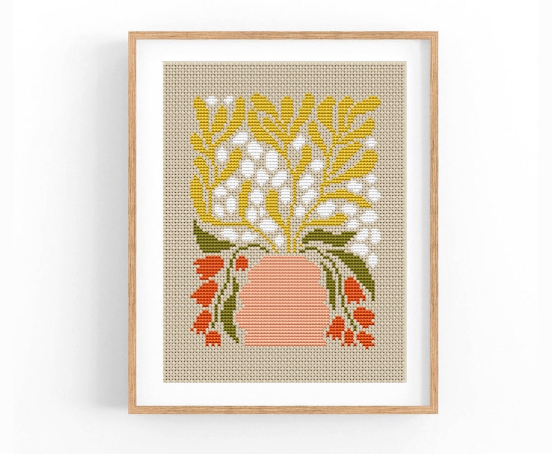 Set of 8 Modern Flowers Cross stitch patterns, Abstract nature cross stitch, Plant, Easy counted cross stitch chart. Instant download PDF image 10