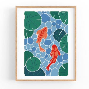 Koi Fish Cross Stitch Pattern, Modern Abstract x-stitch design, X-Stitch Chart, Water Pattern, Instant Download PDF