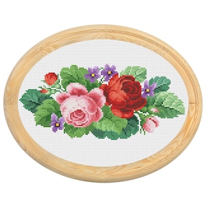 Vintage Flowers Cross Stitch Pattern, Antique Cross Stitch Design, Victorian Floral x-stitch pattern, Embroidery Flower,instant download PDF