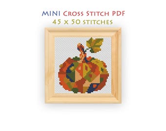 Pumpkin Cross Stitch Pattern, Farm Harvest Chart for Beginners, Mini Embroidery, Instant Download PDF