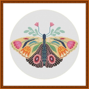 Cross stitch pattern, Floral Butterfly, folk, nature cross stitch, Hoop Embroidery. Modern counted cross stitch chart.Instant download PDF image 2