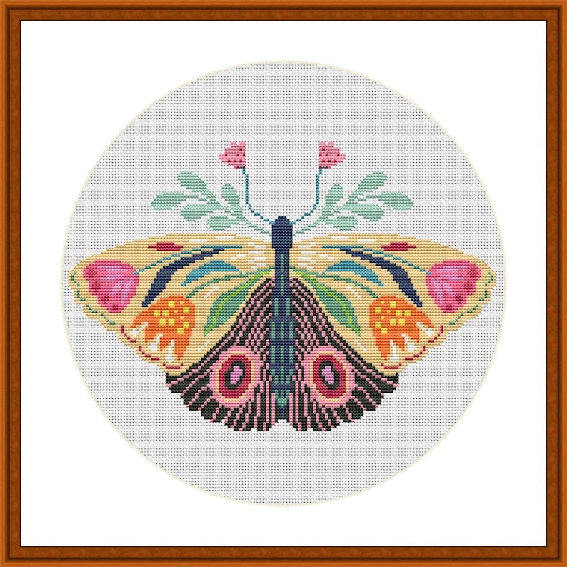 Cross stitch pattern, Floral Butterfly, folk, nature cross stitch, Hoop Embroidery. Modern counted cross stitch chart.Instant download PDF image 2