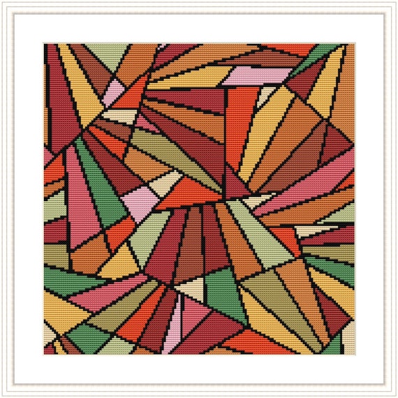 GEOMETRIC ABSTRACT II 図案 幾何学絵画 テキスタイル見本帳 Colorful Geometric Art Abstract Cross Stitch Pattern, Modern X
