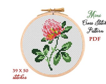 Mini Cross Stitch Pattern. Floral. Counted cross stitch chart. Flower hoop art embroidery. Tiny xstitch for beginner. Instant download PDF