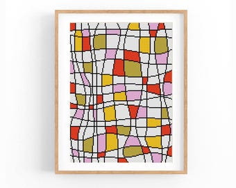 Abstrakcyjny geometryczny wzór krzyżykowy, nowoczesny wzór krzyżykowy, schemat haftu krzyżykowego, wzór ornamentu Bauhaus, natychmiastowe pobranie pliku PDF