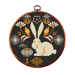 Motif de point de croix Nouvel an du lapin PDF, lapin chinois point de croix compté, décoration de vacances, grille de points de x, téléchargement immédiat PDF