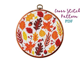 Fall cross stitch pattern, Halloween, Fall cross stitch PDF, Thanksgiving, Autumn Season Hand Embroidery. Modern counted cross stitch chart.