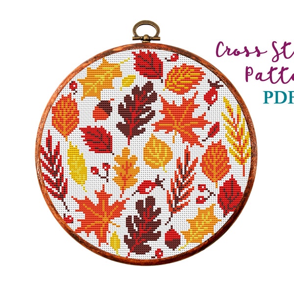 Fall cross stitch pattern, Halloween, Fall cross stitch PDF, Thanksgiving, Autumn Season Hand Embroidery. Modern counted cross stitch chart.