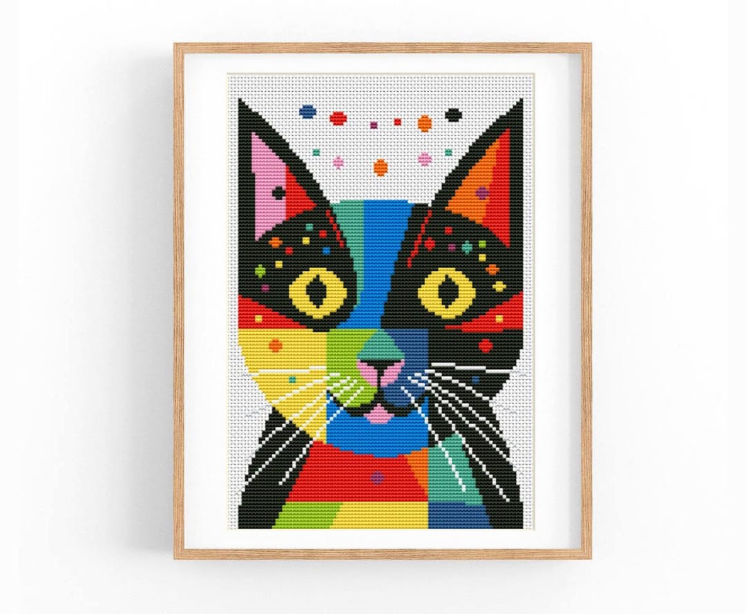 Abstract Cat Pattern Cat Abstract Modern Cross Stitch Pattern, Vibrant Modern X-stitch ...