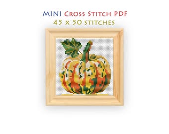 Patchwork Pumpkin Cross Stitch Pattern, Farm Harvest Chart for Beginners, Autumn Mini Embroidery, Instant Download PDF