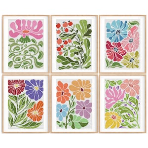 Set van 6 moderne bloemen kruissteekpatronen, abstracte natuur kruissteek, plant, eenvoudig te tellen kruissteekkaart. Pdf direct downloaden