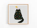 Cross stitch pattern black cat. Christmas Modern animal cross stitch PDF. Hand embroidery. Cat lover gift. Counted cross stitch chart.