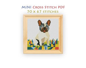 French Bulldog Mini Cross Stitch Pattern, Modern Beginner Garden Dog Chart, Instant Download PDF