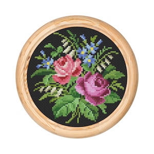 Patrón de punto de cruz con flores antiguas, diseño de punto de cruz antiguo, bordado en lana de Berlín, ramo de flores, flores de bordado moderno, gráfico en PDF