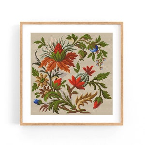 Vintage bloemen kruissteekpatroon, antiek kruissteekontwerp, Berlijns wolwerk, bloemenboeket, moderne borduurbloemen, pdf-grafiek